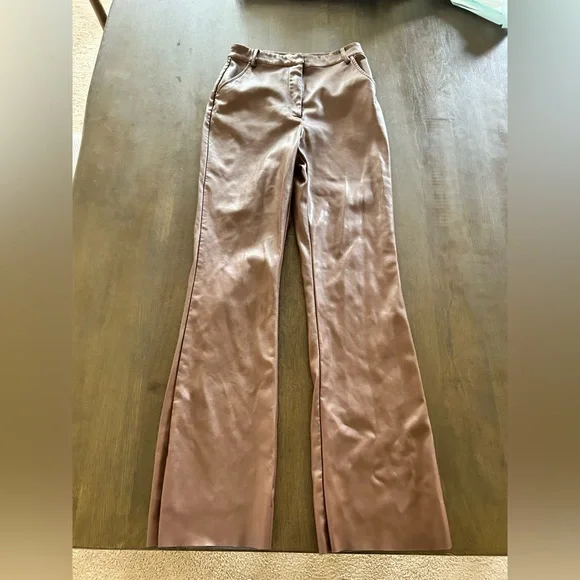 Meshki Tyra straight leg faux leather chocolate brown pants - Picture 8 of 14